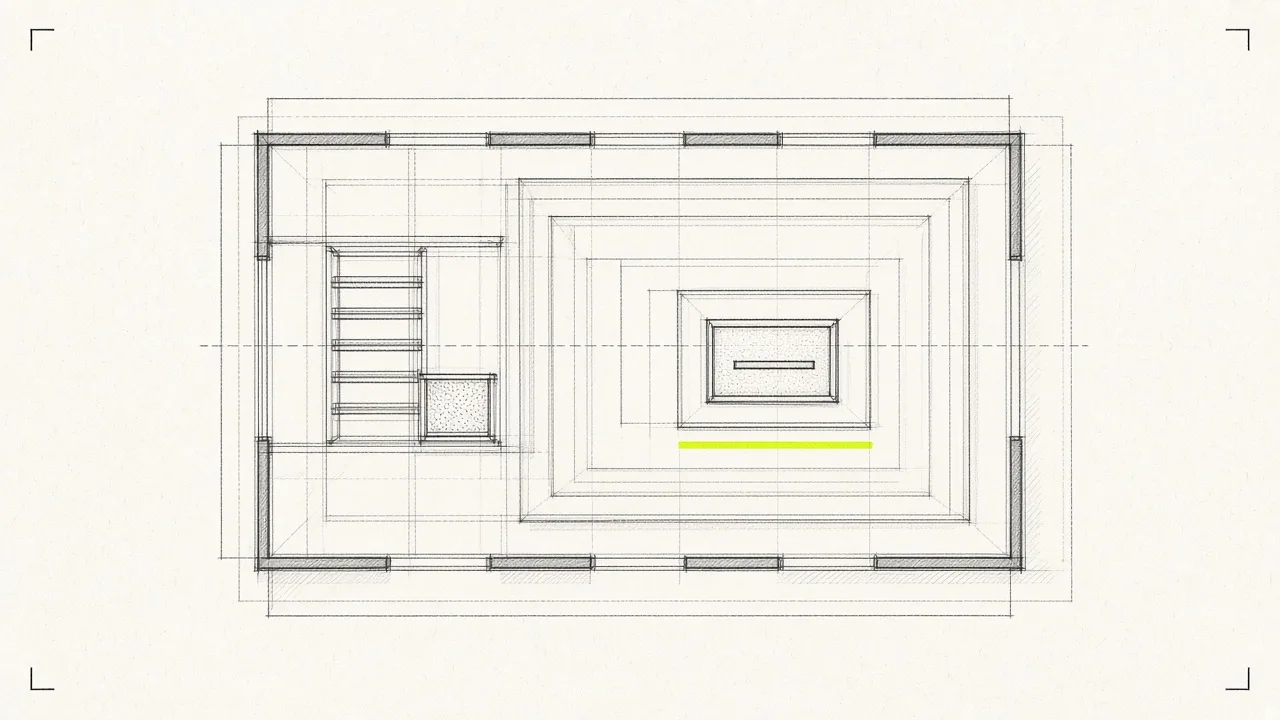 Architectural plan of a warehouse floor where bays, racks and bins nest inside one another.